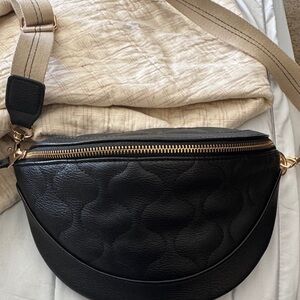 Black Quilted Leather Crossbody Bag universal thread